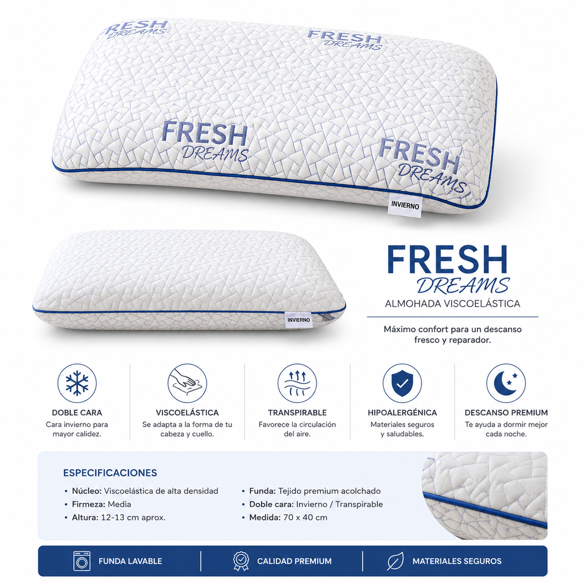 ERGONUBE Almohada Viscoelástica Ergonómica